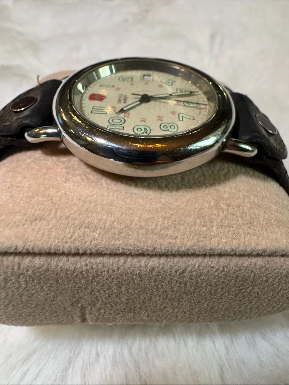 Swiss Army Men’s Beige Dial Leather Strap Watch